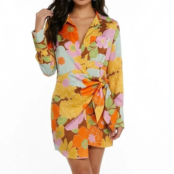 🛍️ Forever 21 orange floral wrap, long sleeve midi dress
Size small - Picture 4 of 6